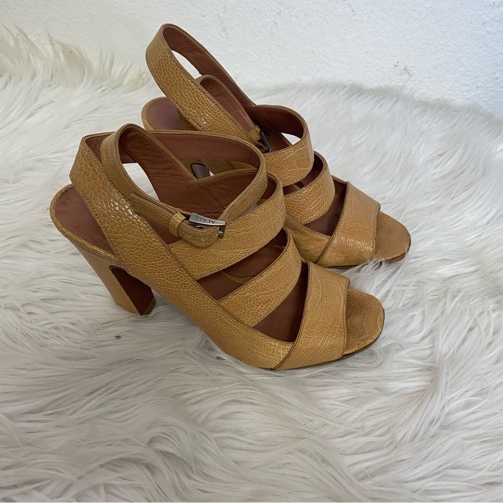 Alaïa Paris Tan Python Leather Open Toe Ankle Strap Heel Sandals 37 EU, 6.5 US